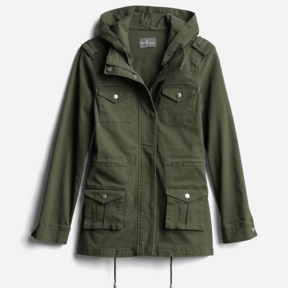 Market & Spruce Olive Green Utility Jacket with Hood